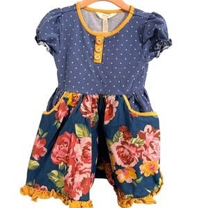 Matilda Jane Joanna Gaines Dress Kids 2 Blue Polka Dot Floral Ruffle Pocket